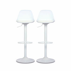 Lot de 2 tabourets de bar réglables 61.5/83.5cm - Noah - simili cuir blanc - hauteur réglable. repose-pieds