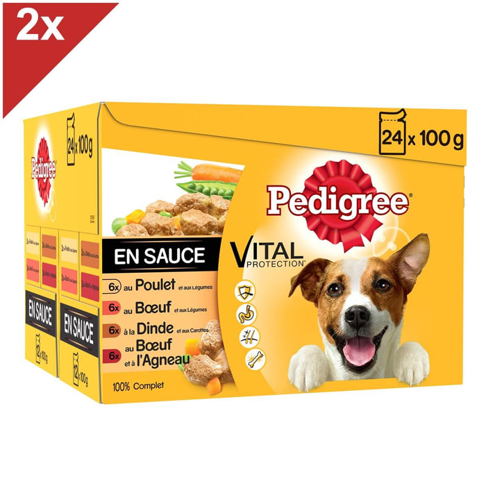 PEDIGREE 48 Sachets fraîcheur en sauce 4 variétés pour chien 100g (2x24)