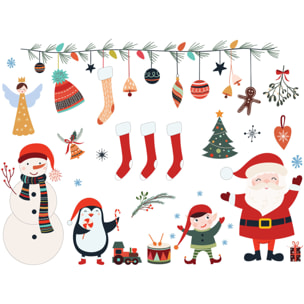 Sticker Noël père noël et éléments de noël - Autocollants stickers adhésifs noël - décoration fêtes