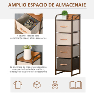 HOMCOM Cómoda de Tela con 4 Cajones Extraíbles y Plegables Base Elevada Mueble de Almacenamiento para el Dormitorio Salón 31x29x99 cm Multicolor