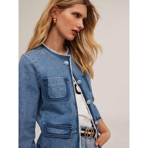 Motivi - Giacca senza collo in denim - Azzurro