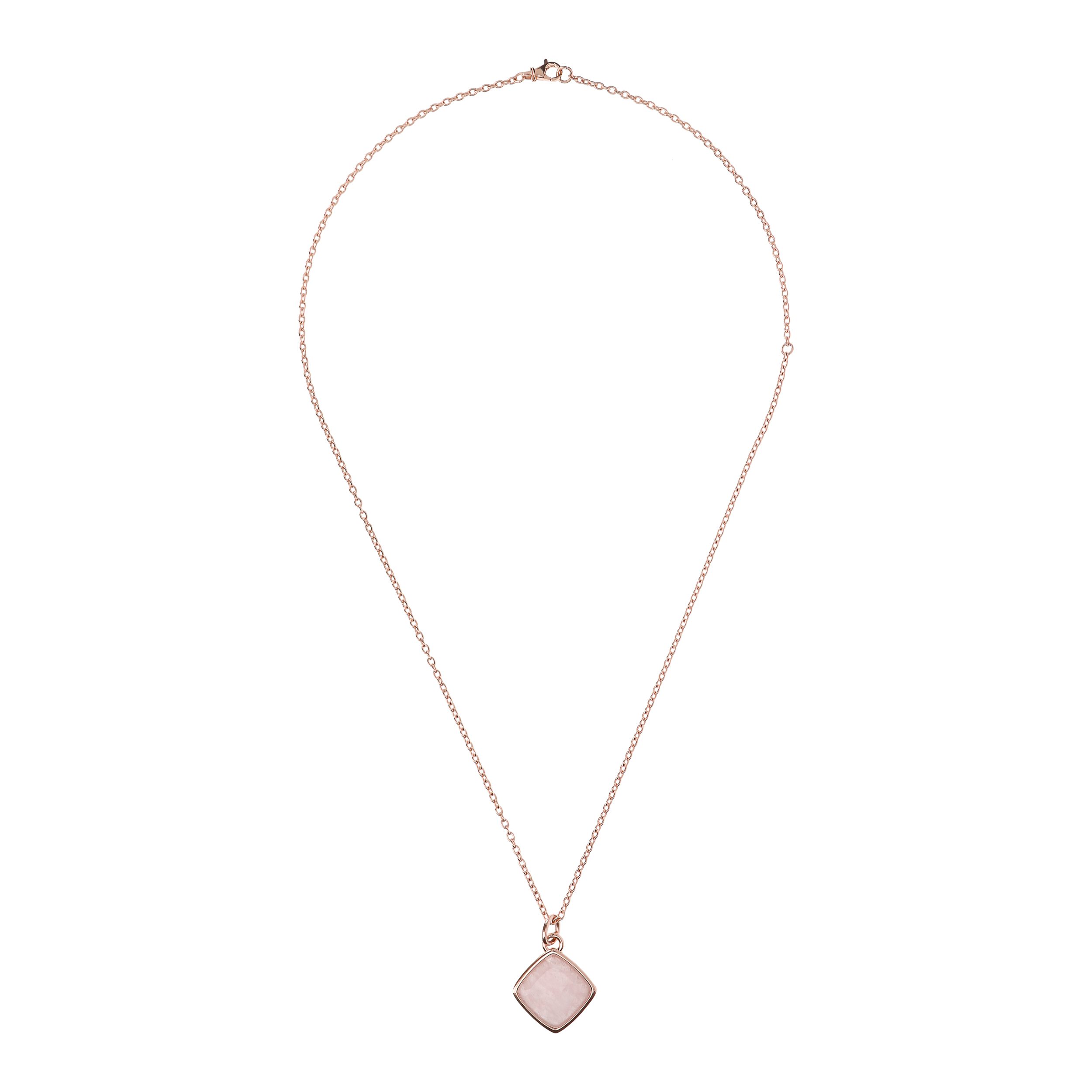 Collana Catena Rolo con Pendente a Rombo in Pietra Naturale Quarzo Rosa