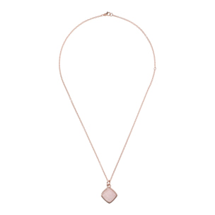 Collana Catena Rolo con Pendente a Rombo in Pietra Naturale Quarzo Rosa