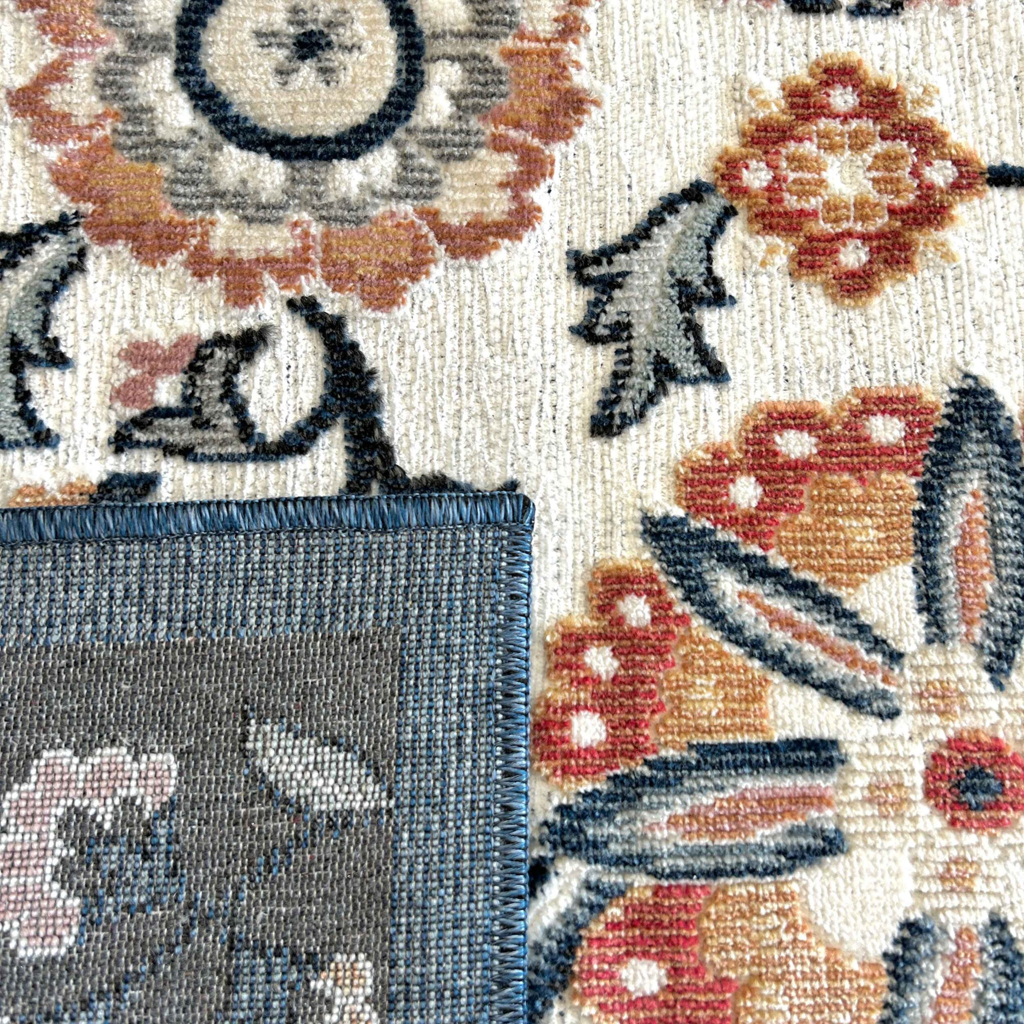 GARDEN - Tapis d'intérieur / extérieur à motif floral blanc, bleu, rouge, noir, gris, beige