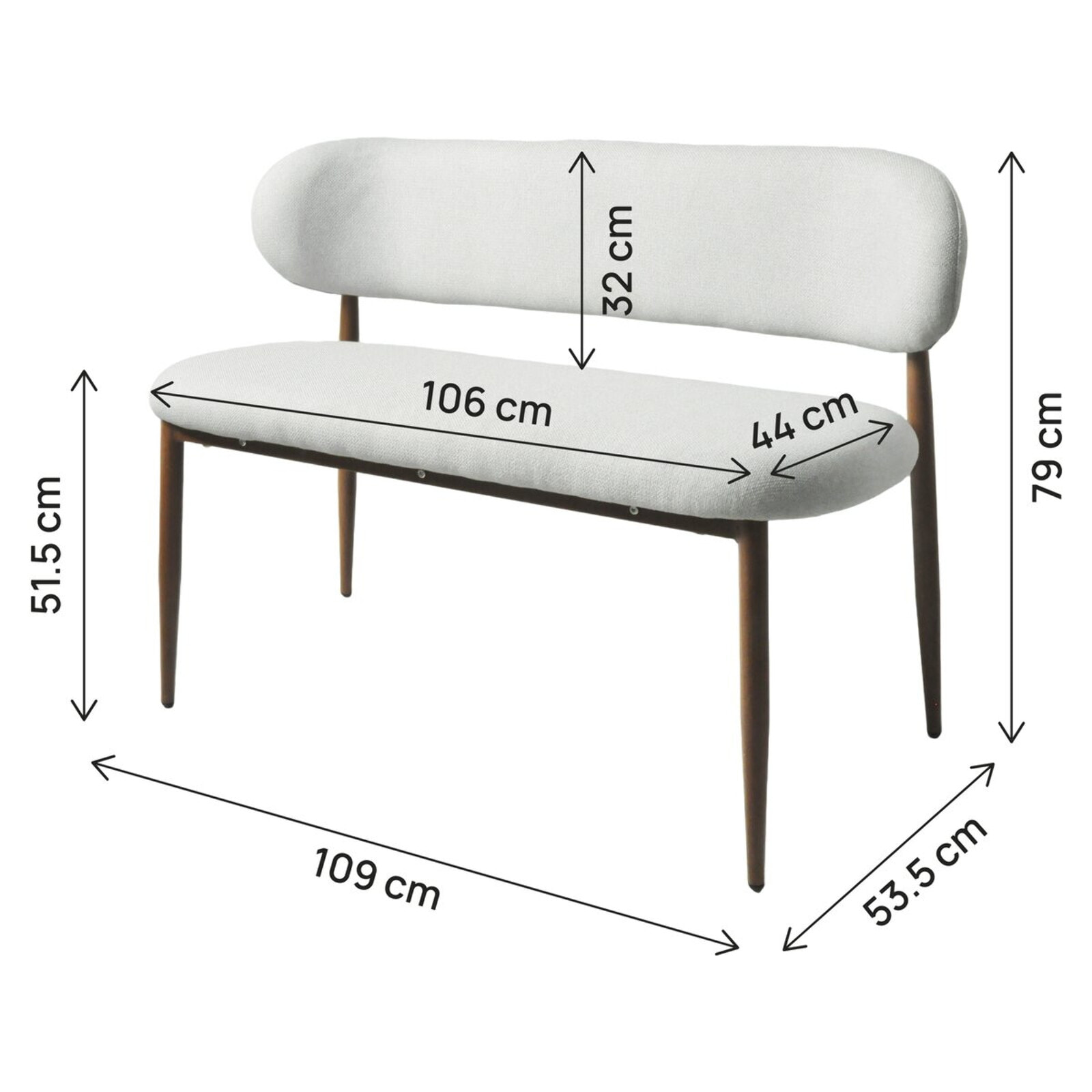 Banc de salle à manger en tissu - 110 cm - "Sélène" - 3 places - Gris clair et marron