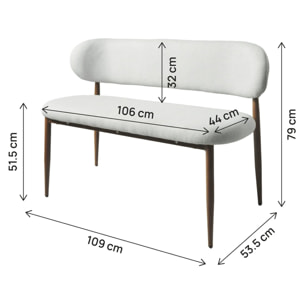 Banc de salle à manger en tissu - 110 cm - "Sélène" - 3 places - Gris clair et marron