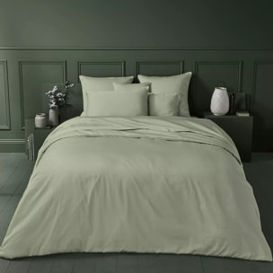 Drap housse b50 satin de coton uni vert Ava uni lichen