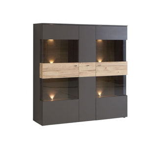 Vitrine 3 portes gris & chêne naturel - TONY