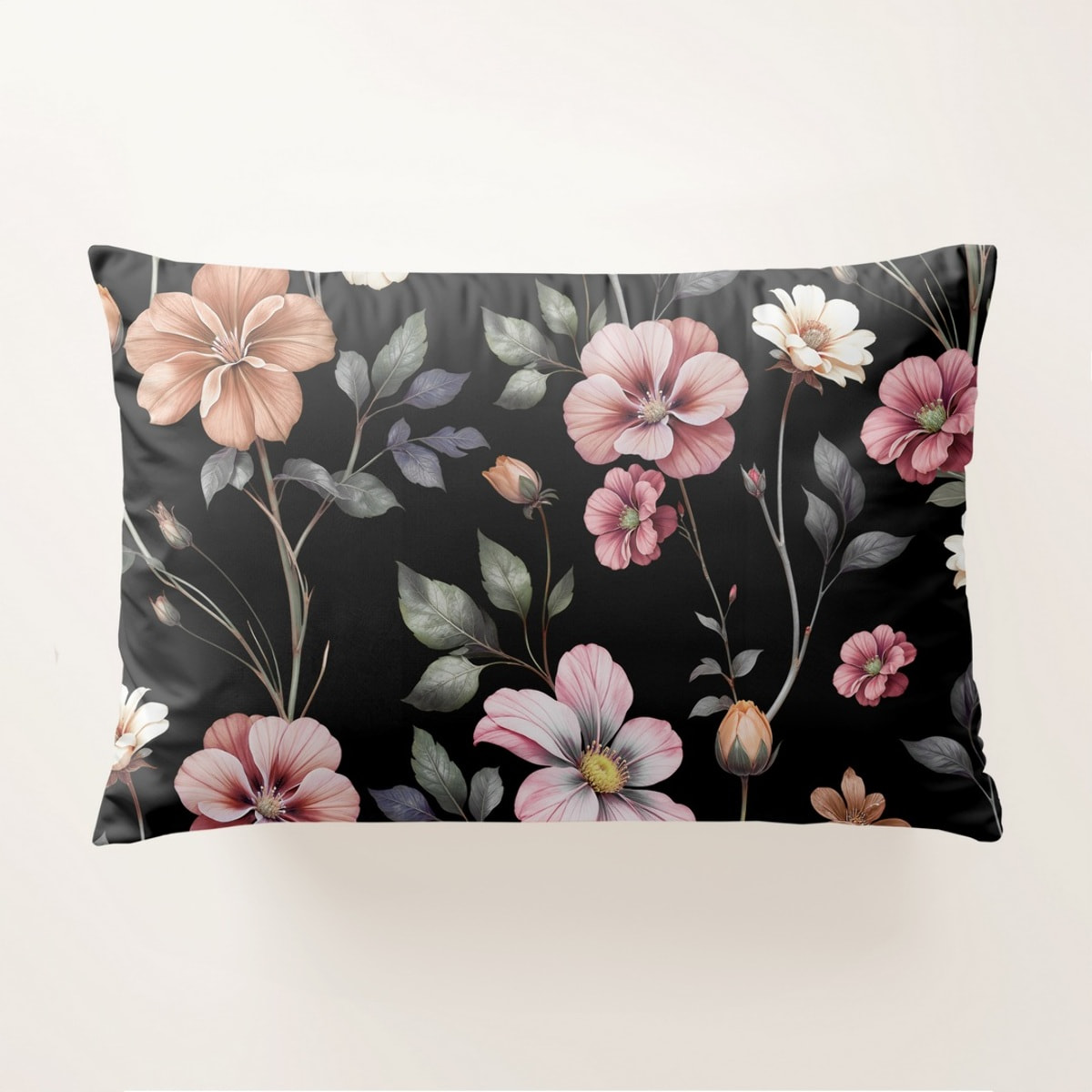 Funda de Almohada Floral Cascade Negro