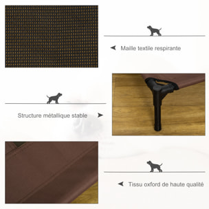 Lit sur pieds pour chien chat lit de camp animal lit surélevé Oxford textilène micro-perforé dim. 92L x 76l x 18H cm marron
