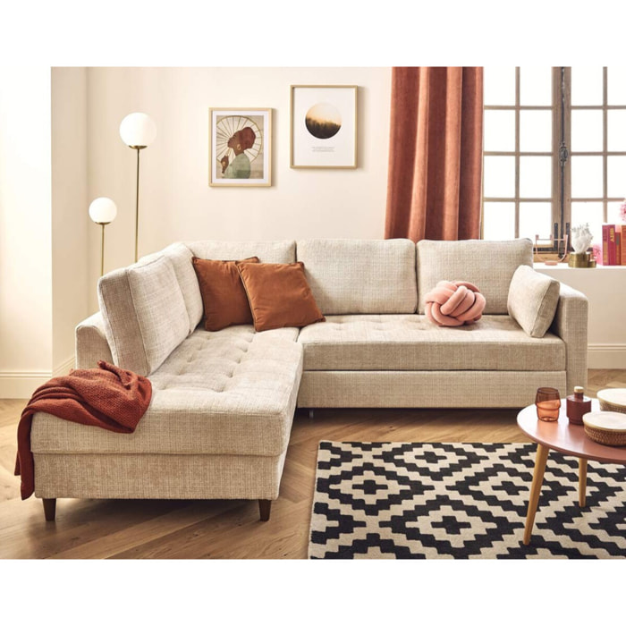 Anna - canapé d'angle gauche 5 places convertible en velours texturé - Beige