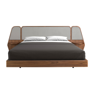 Cama Angel Cerdá de matrimonio en madera chapada en nogal natural y patas de acero inoxidable en negro 296x209x110cm