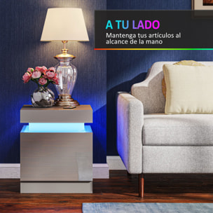 Mesita de Noche con Luces LED Mesilla de Noche con 2 Cajones y Control Remoto Mesa de Noche para Dormitorio Salón 45x35x52 cm