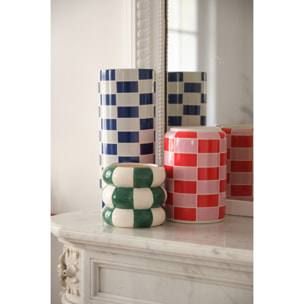 Vase céramique tube à damier