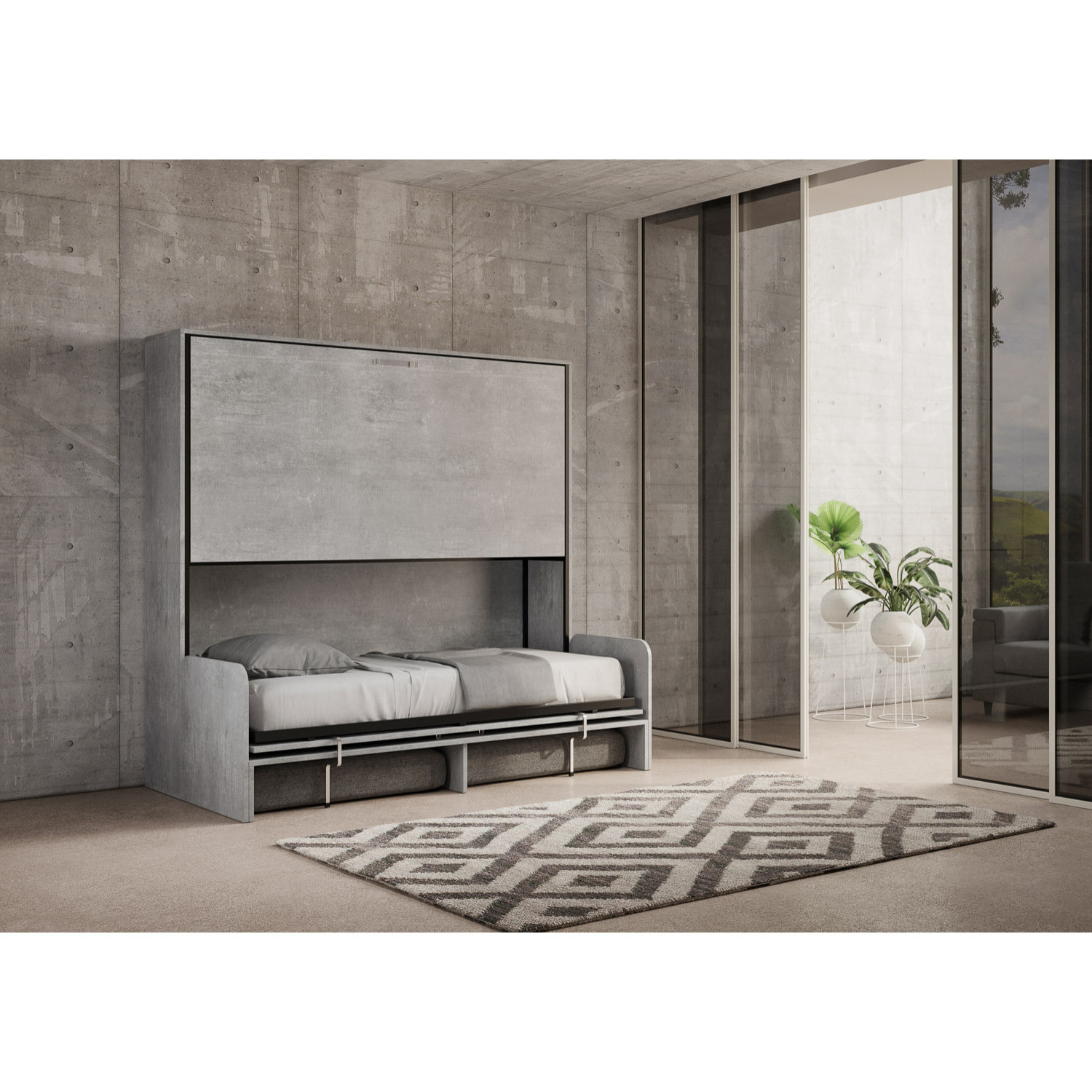 Lit escamotable horizontal superposé 2 couchages 85 Kando Sofà Gris Béton - ALESSIA 20