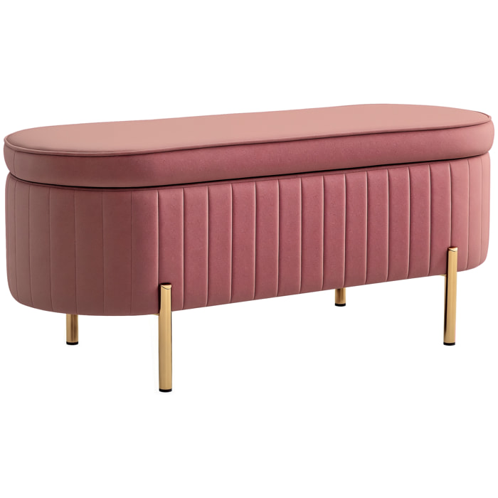 Banquette coffre 2 en 1 design ovale dim. 108x44x43cm velours rose poudré