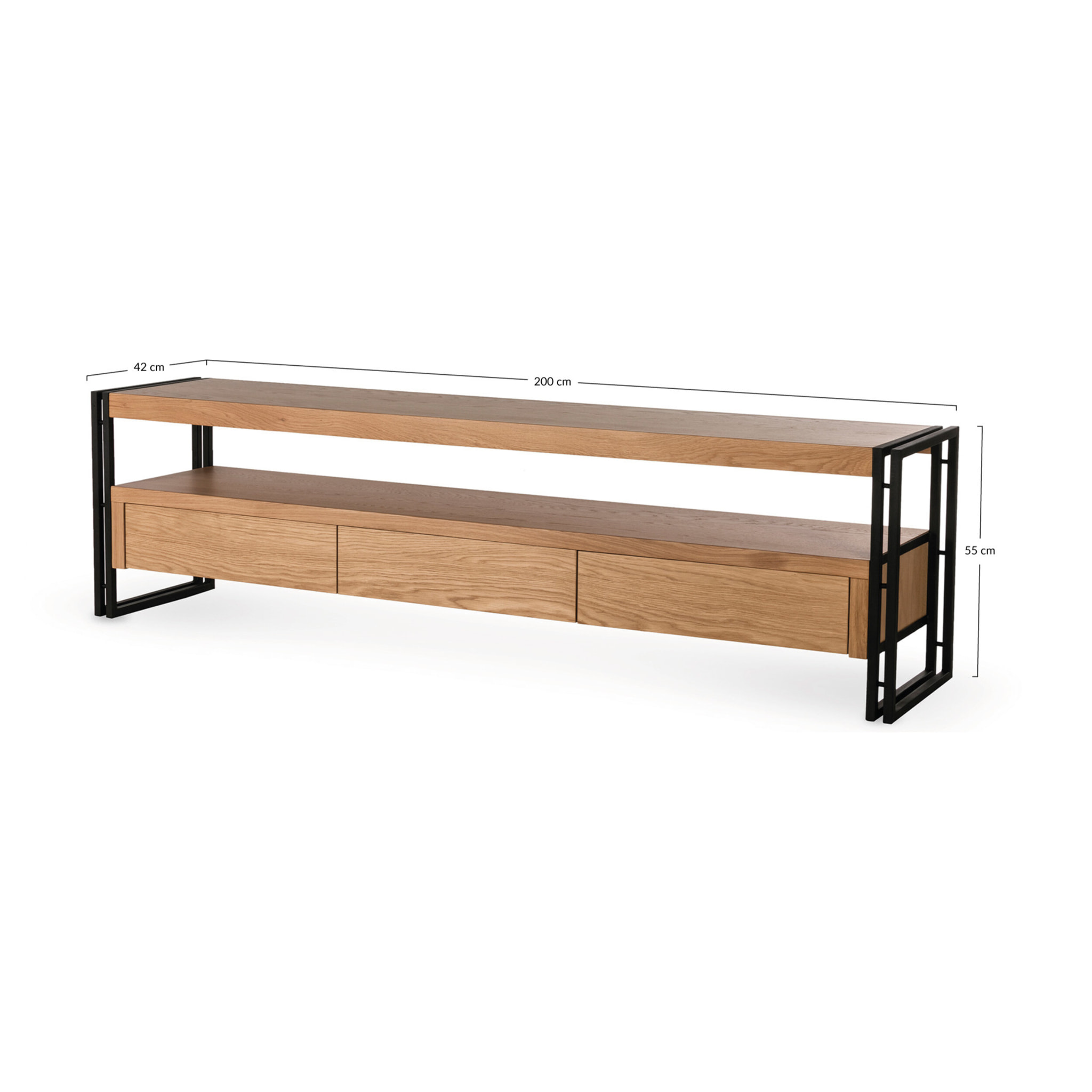 Bogota - meuble TV - bois plaquage chêne et noir - 200 cm - Bois / Noir