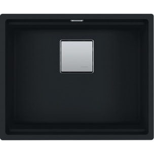 Kubus Evier sous plan 56x46cm Fragranit+, Noir mat + Mitigeur cuisine 205x410mm semi-pro avec douchette extractible, Chrome/Noir