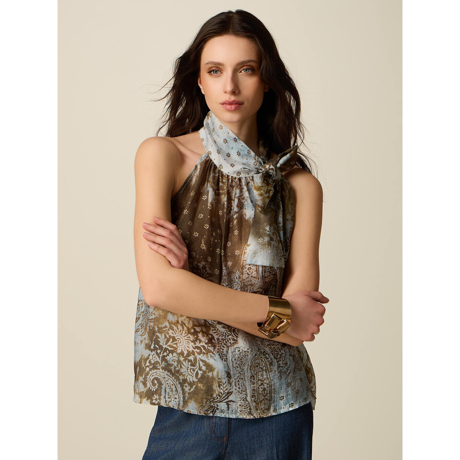 Oltre - Top fantasia con fiocco - Marrone