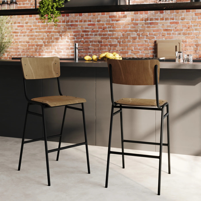 Lot de 2 chaises pour îlot central 66 cm en bois foncé - Clem