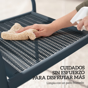 Juego de 4 Sillas de Jardín Exterior Apilables, Sillas de Comedor Exterior Efecto Ratán, con Reposabrazos, Marco de Acero, Resistente a la Intemperie y Ligero, 55x60x83 cm, Gris Oscuro