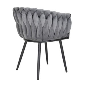 Chaise en velours tressé avec accoudoirs et pieds en métal - MELODIE 2