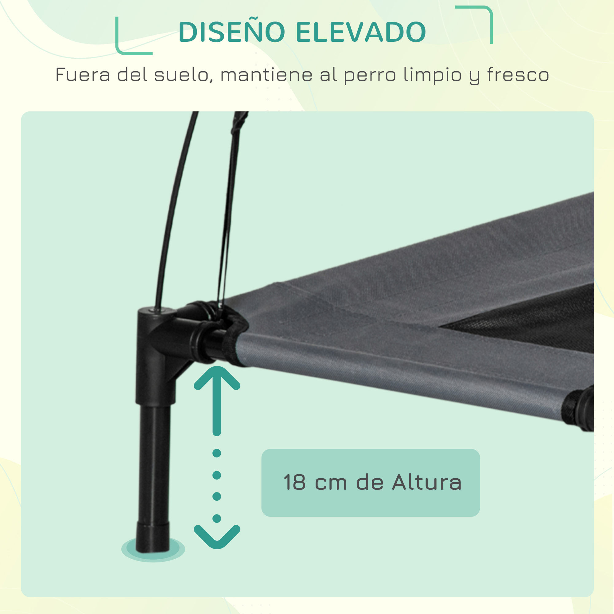 Cama Elevada para Mascotas Portátil con Toldo Extraíble Exterior 92x76x90 cm