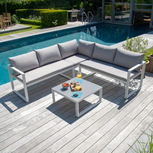 Salon de jardin modulable IBIZA en tissu gris 4 places - aluminium blanc