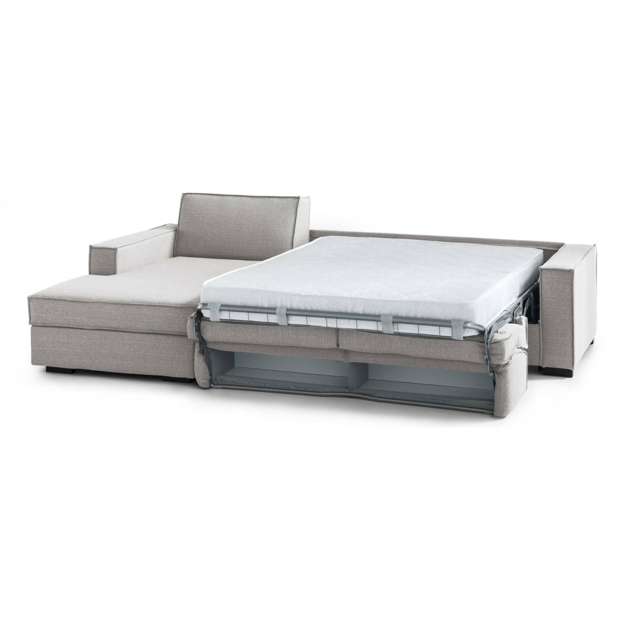 Divano letto con penisola Allaida, Sofà con penisola contenitore Sinistra, Braccioli standard, 100% Made in Italy, Cm 280x95h90, Grigio