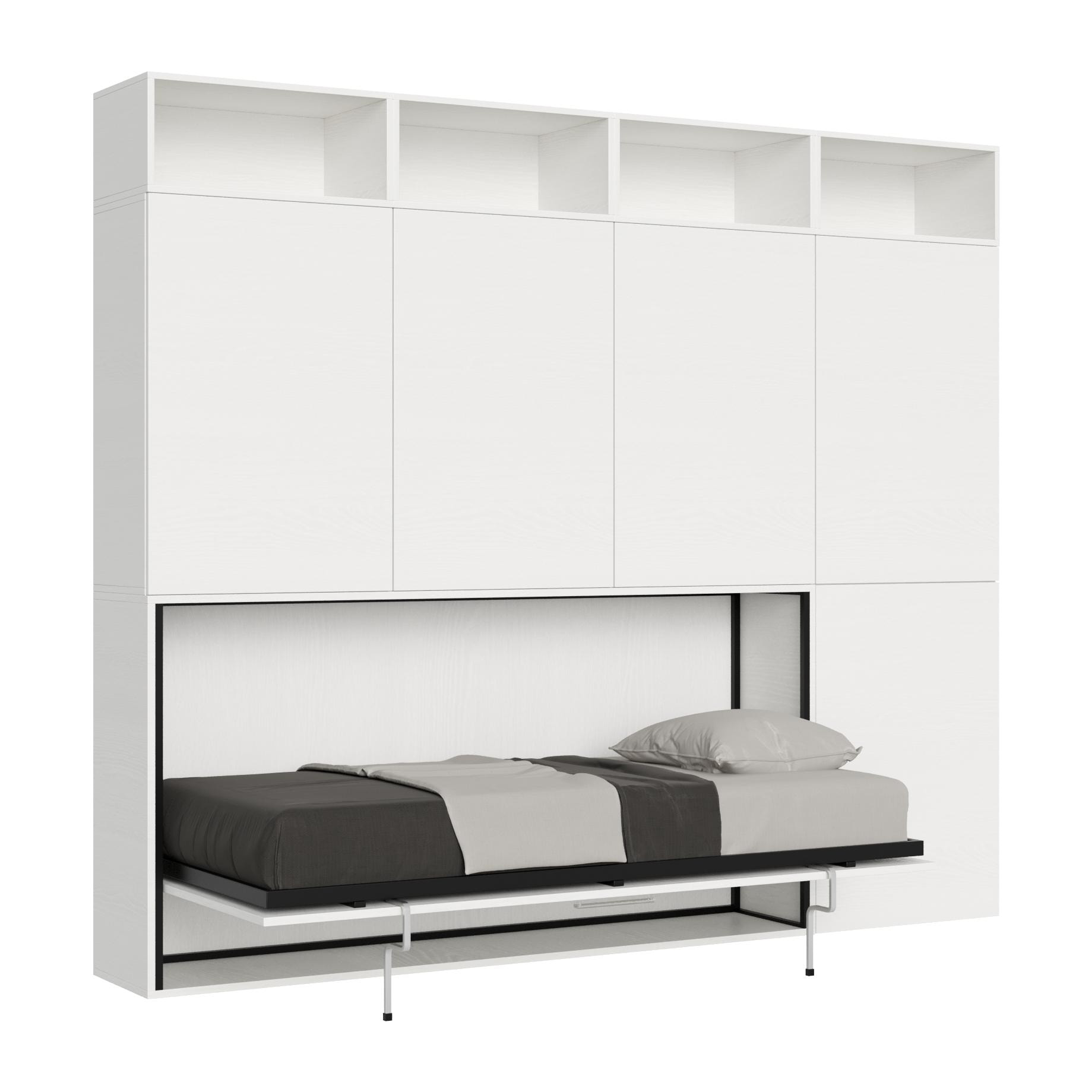 Armoire lit escamotable horizontal 1 couchage 85 Kando avec matelas composition B Frêne Blanc