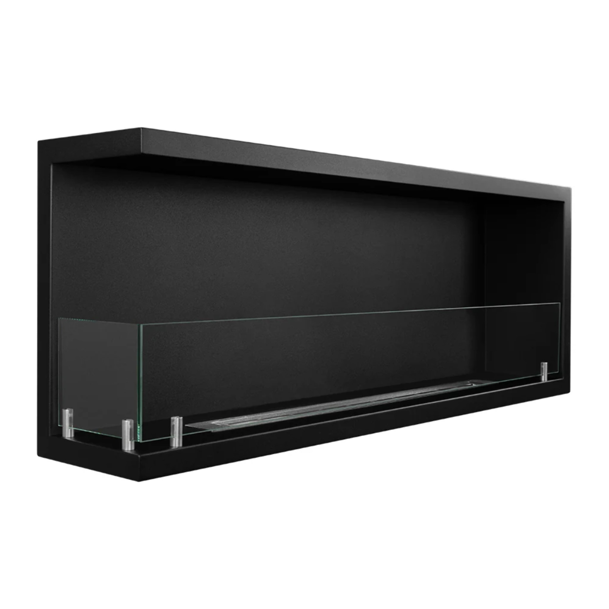 Sutri 120 - Camino a Bioetanolo da Incasso Angolare Sinistro 120x45x22,4 cm con Bruciatore 1,25lt in Acciaio