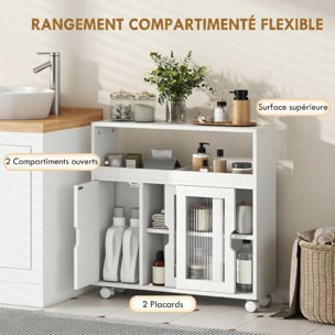 Desserte salle de bain 2 + 1 portes étagère niche 2 compartiments blanc