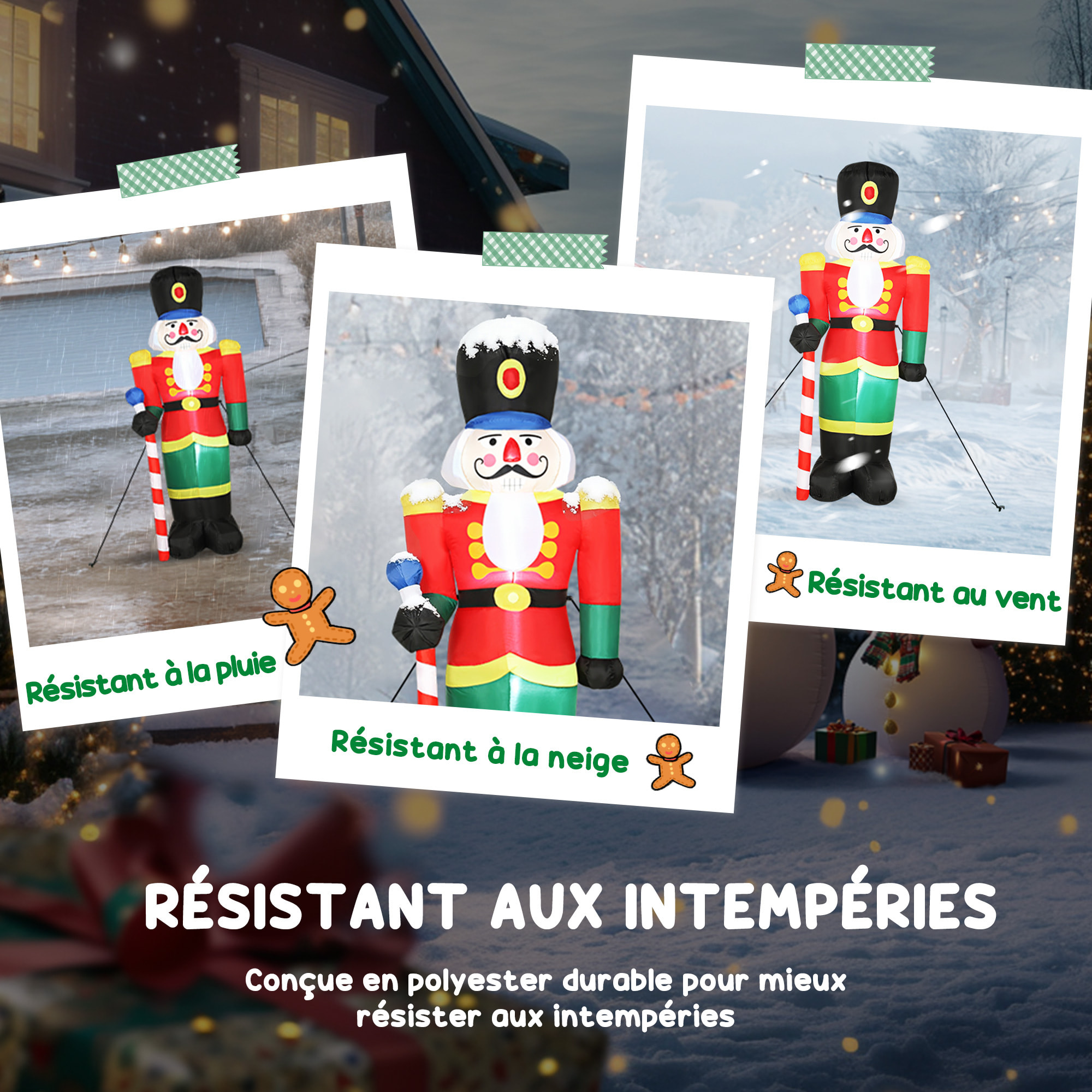 Casse-noisette Noël gonflable H.245 cm LED intégrées sceptre kit installation complet