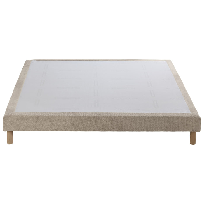 Sommier tapissier Eden crème, bois massif, chenille bouclettes