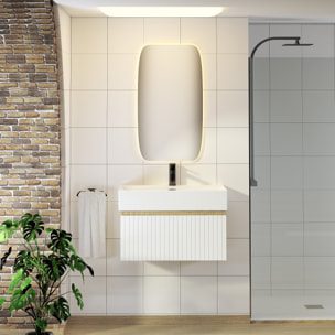 Conjunto de Baño Zel | Mueble Suspendido | 70 cm Blanco | Un Cajón | Lavabo Encastrado | No incluye Espejo | Mueble Montado| Alday