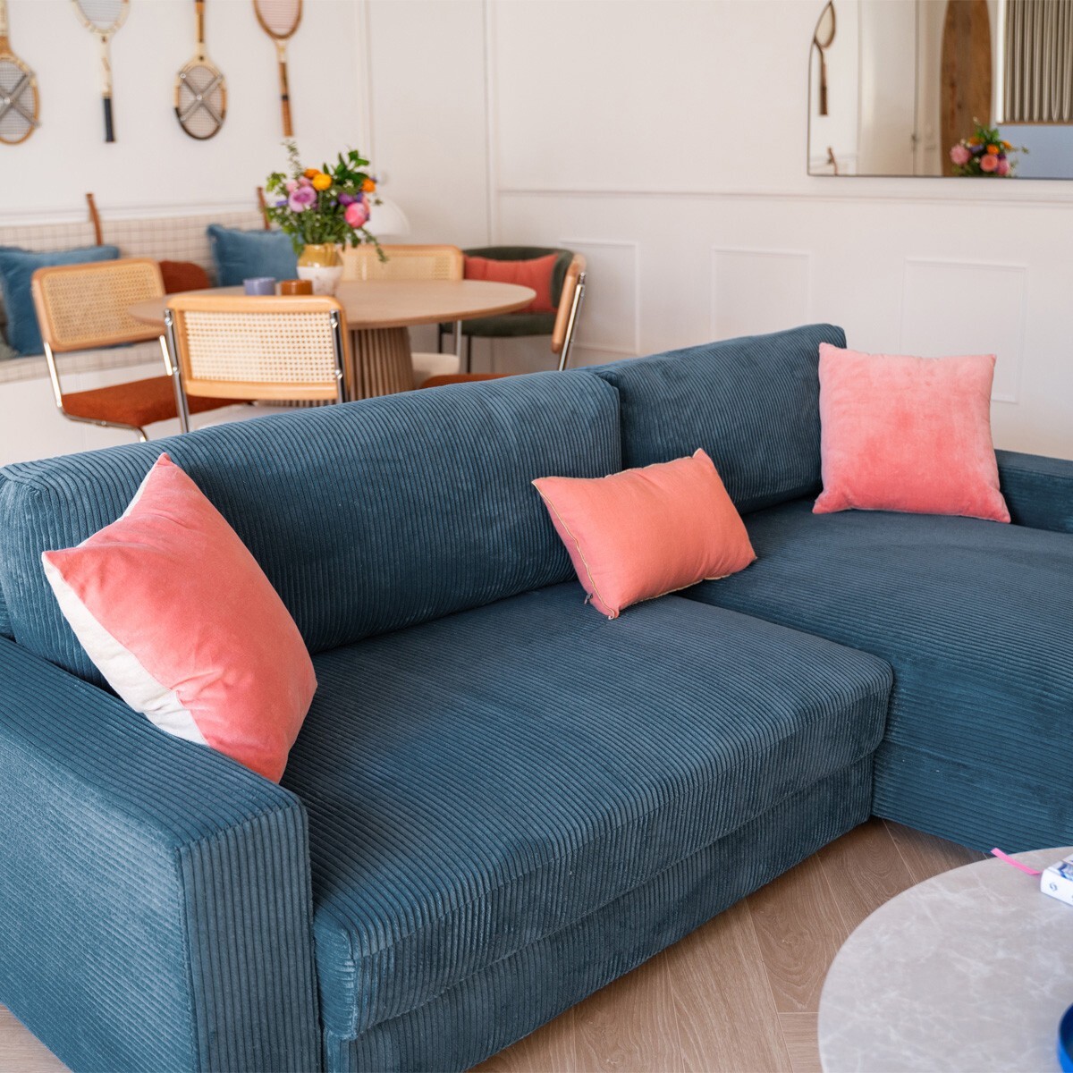 Canapé d'angle droit convertible 3 places en velours côtelé - ARTY