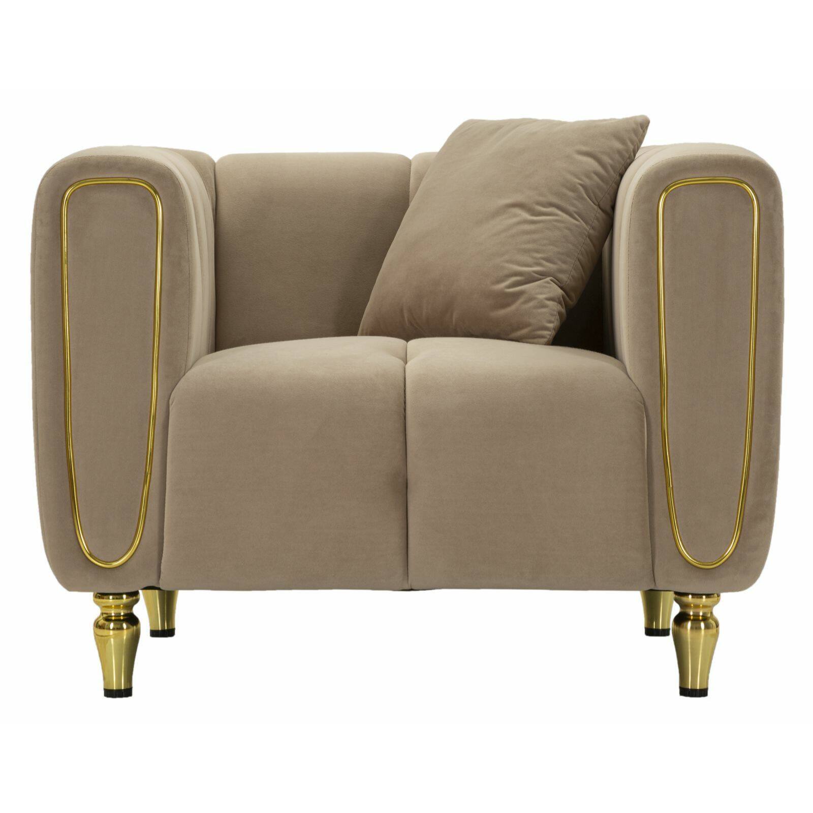 Poltrona Madama, Seduta imbottita, Divano singolo da salotto, Sedia con braccioli, 81x97 h71 cm, Grigio e Oro