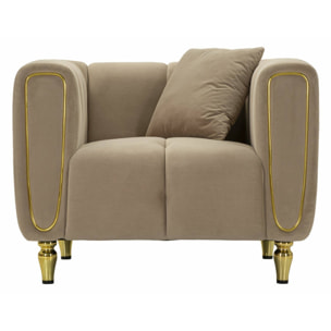 Poltrona Madama, Seduta imbottita, Divano singolo da salotto, Sedia con braccioli, 81x97 h71 cm, Grigio e Oro