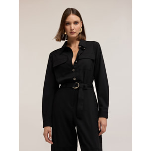 Motivi - Tuta lunga in flanella misto lana - Nero