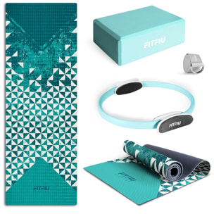Kit de yoga et Pilates BLEU 4 accessoires tapis, bloc, cerceau et sangle
