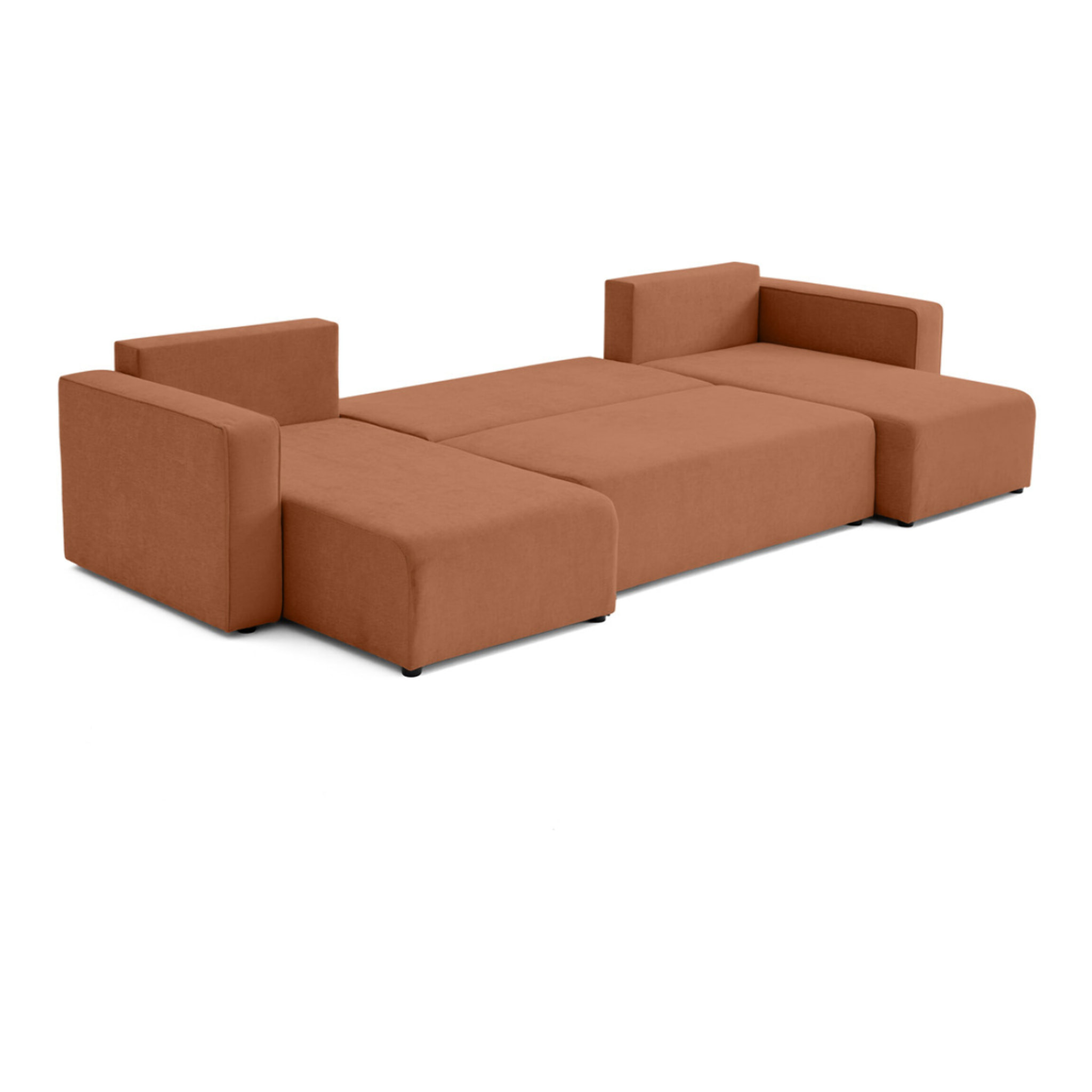Topaze - canapé panoramique - 7 places - convertible avec coffre - en tissu - Terracotta