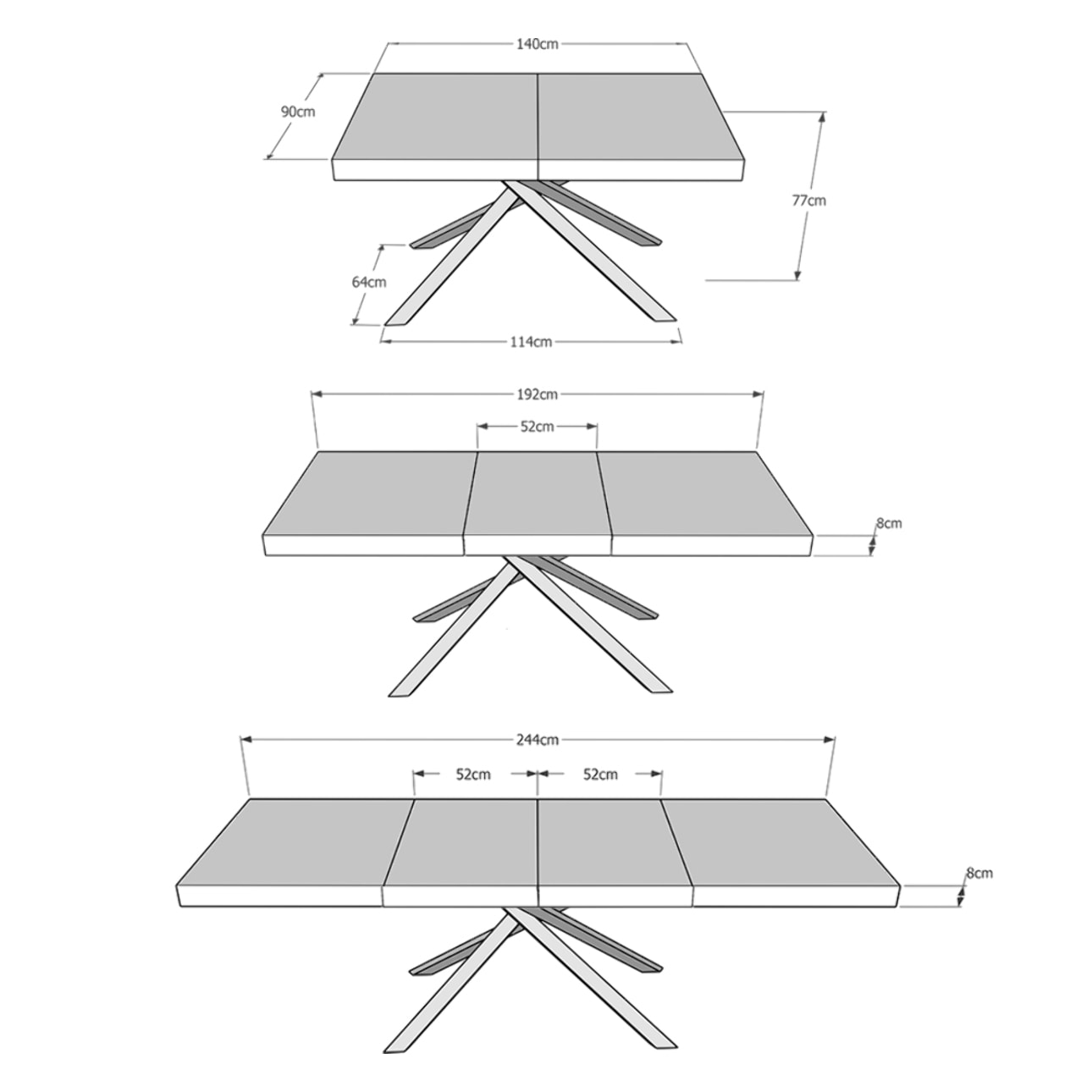 Mesa extensible 90x140/244 cm Karida Premium roble natural patas blanca