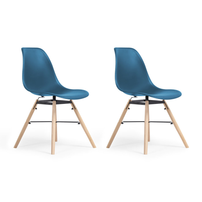 Chaises Arkken assise bleu canard et pieds bois - lot de 2