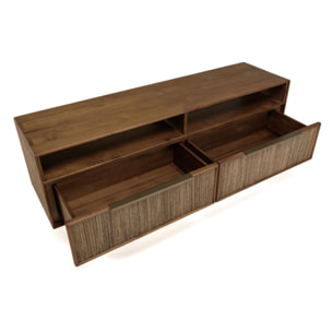 SIXTINE - Meuble TV 2 tiroirs 2 niches en bois de teck recyclé