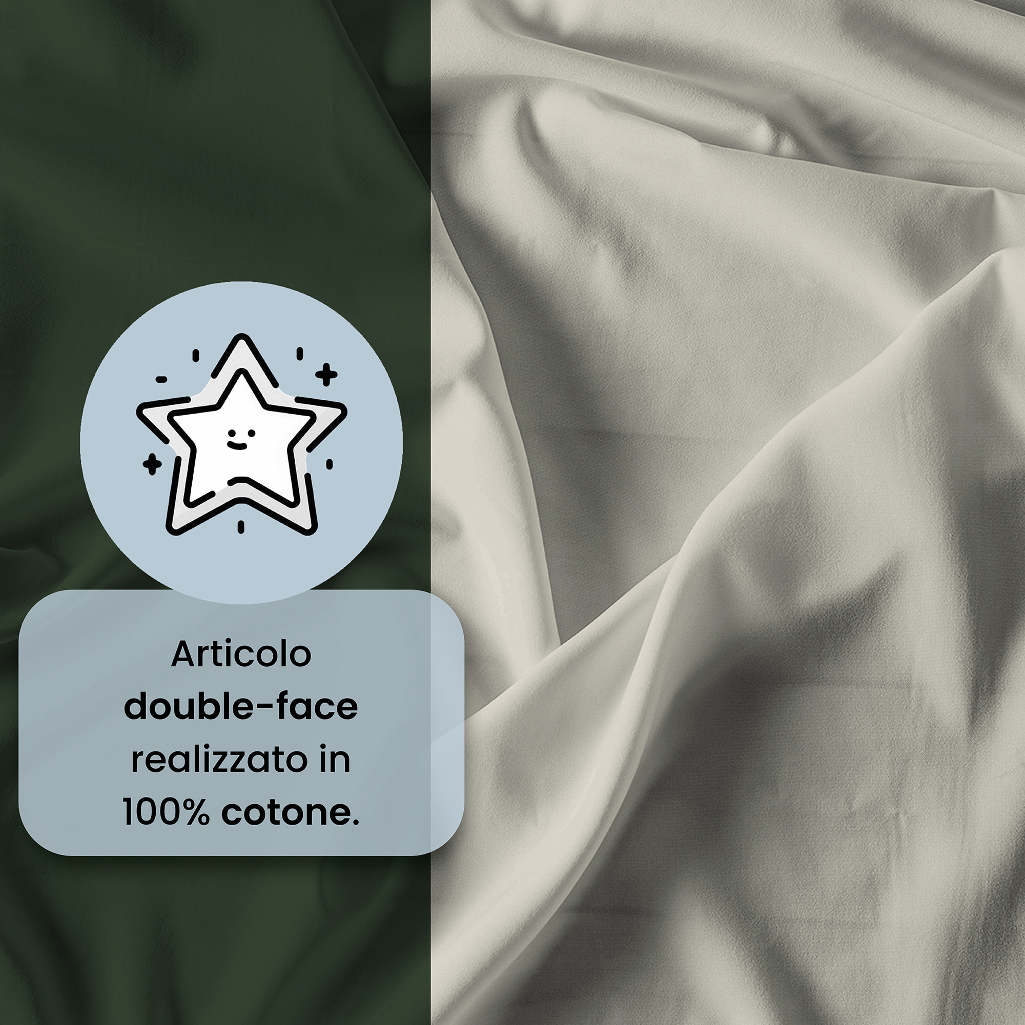 COMPLETO LETTO NATURAL COLOR, 100% Cotone, Made in Italy - VERDE OLIVA/PANNA