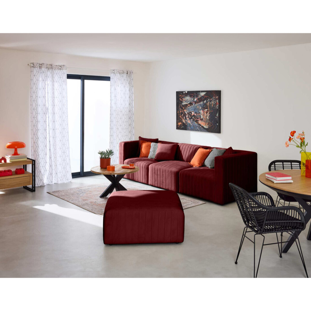 Nova - pouf modulable - en velours - Rouge