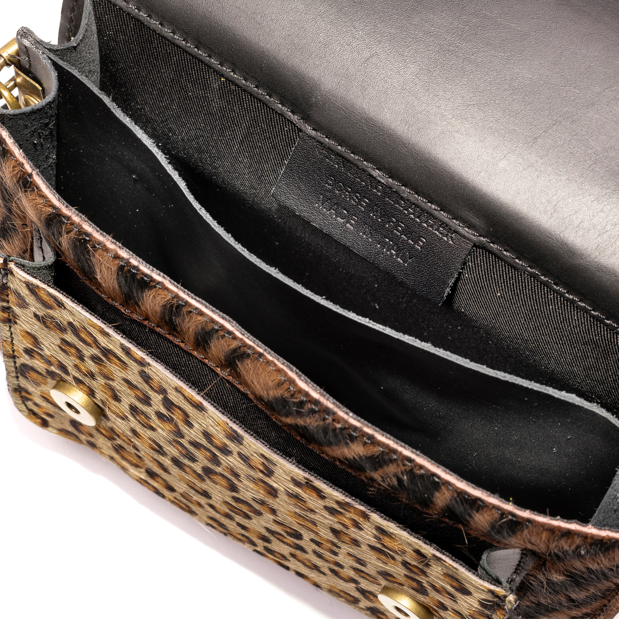 Assoro bolso Satchel con doble hebilla, piel auténtica Cavallino estampada.