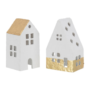 J-Line décoration Maison - coton maché - blanc/or - small - 2 pcs