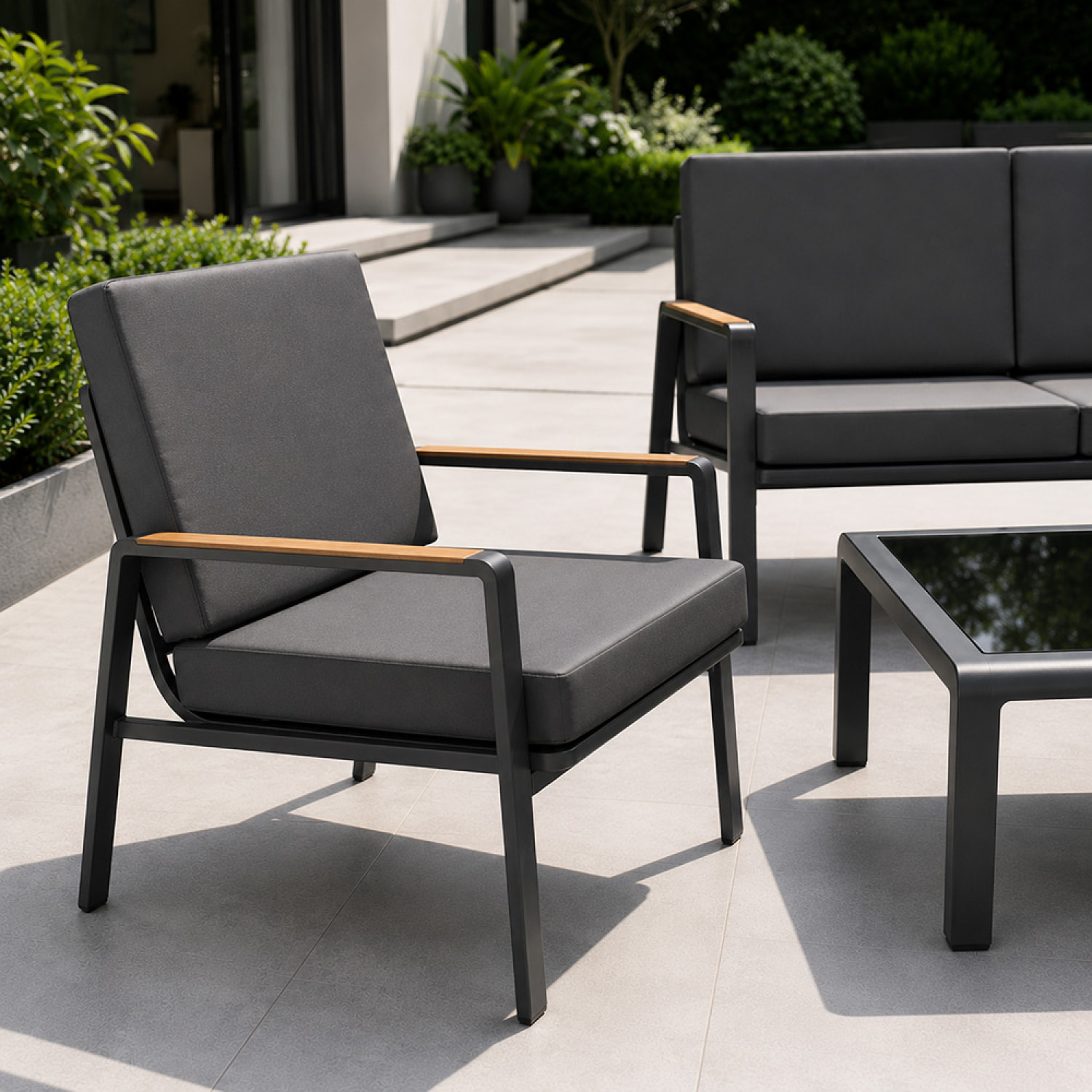 Salon de jardin 5 places en aluminium gris foncé DERWENT