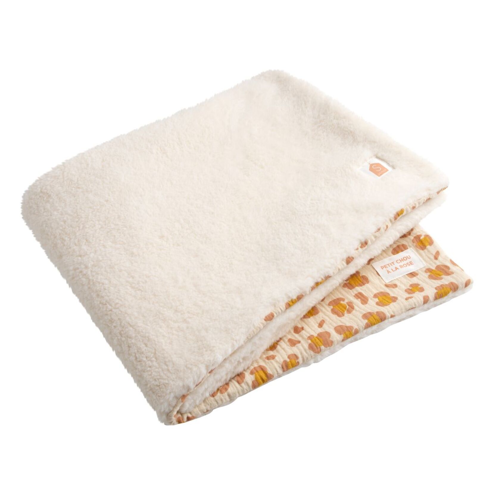 Couverture bébé léopard en gaze de coton et sherpa